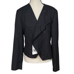 NWT Zara Black Blazer Coat Layering‎ Piece Asymmetrical Button Flap Closure